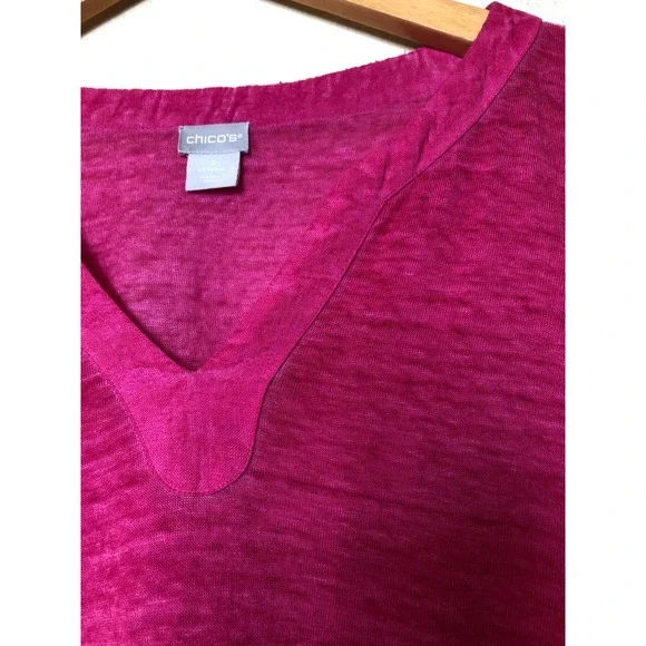 Chicos Pink 100% Linen V-Neck Long Sleeve Tunic Top Slub Knit Tee 3 XL Beach - Picture 13 of 15